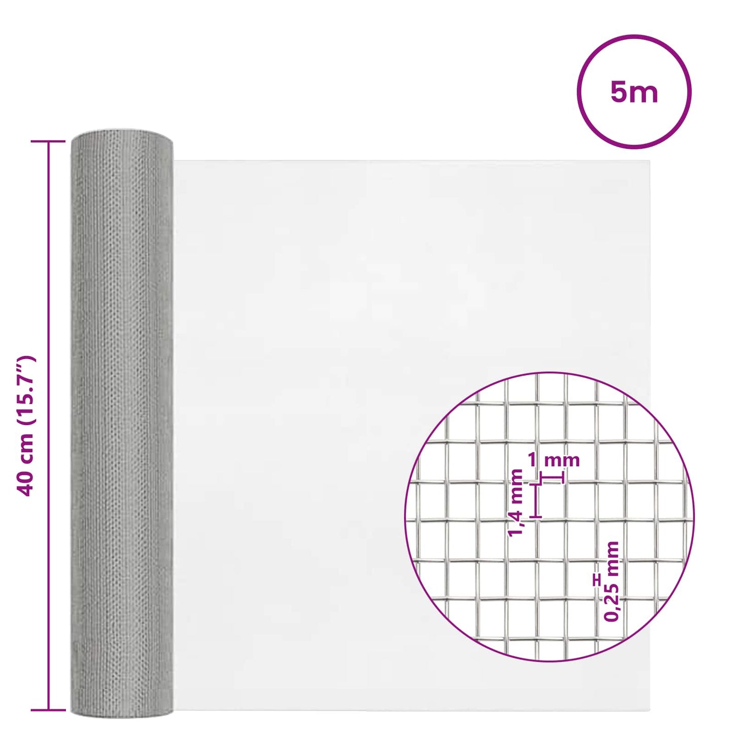 Mesh Screen 40 x 500 cm 18 Mesh Stainless Steel 201 Silver