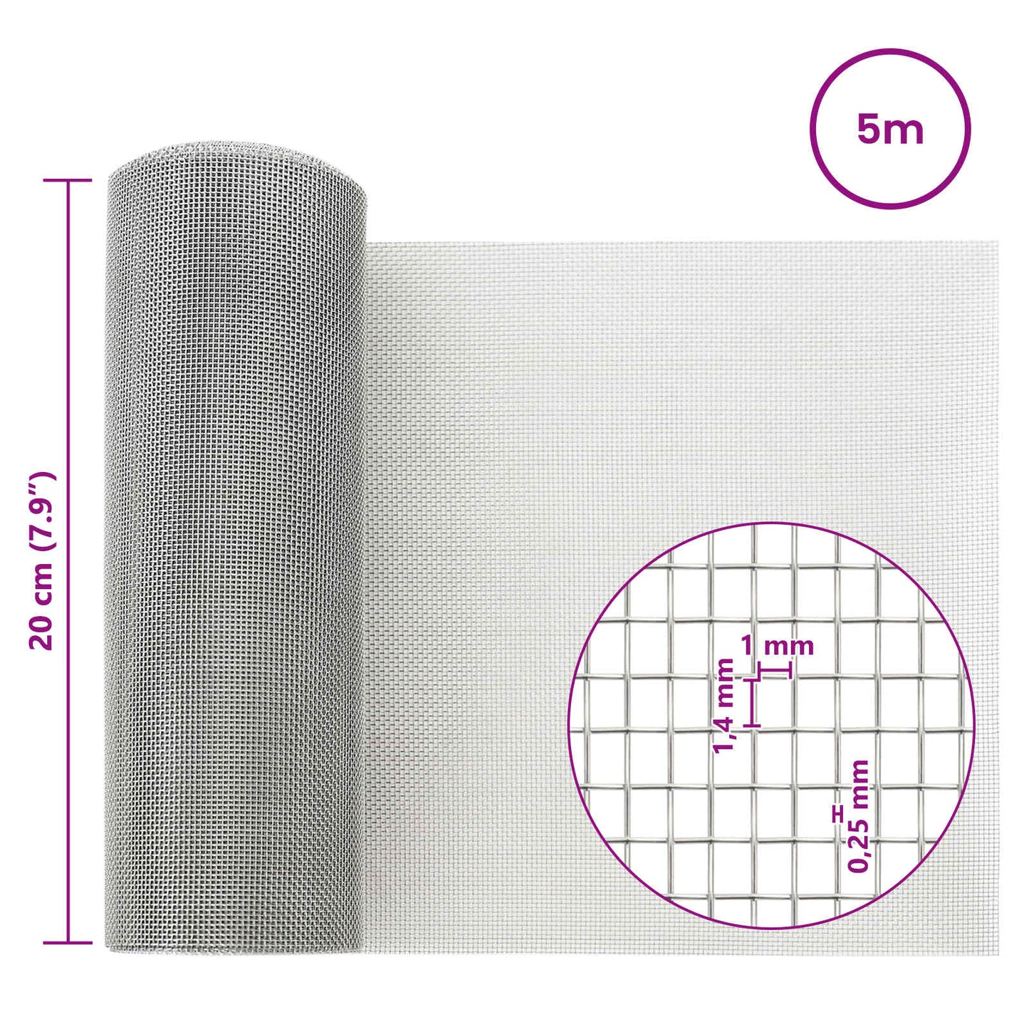 Mesh Screen 20 x 500 cm 18 Mesh Stainless Steel 201 Silver