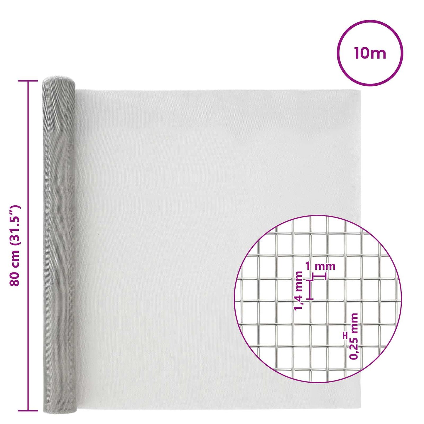 Mesh Screen 80 x 1000 cm 18 Mesh Stainless Steel 201 Silver