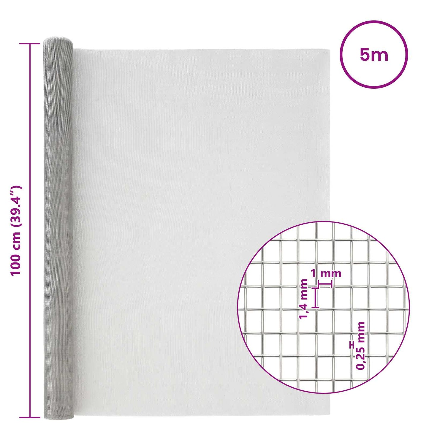 Mesh Screen 100 x 500 cm 18 Mesh Stainless Steel 201 Silver