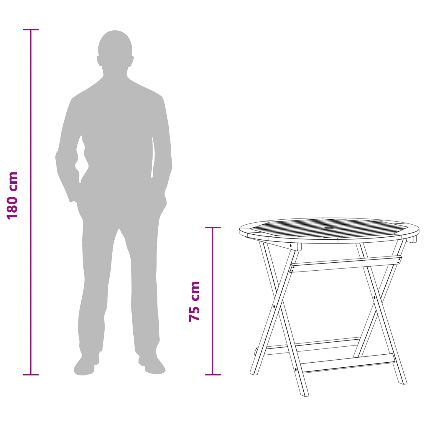 Folding Garden Table Brown Ø 90 x 75 cm Solid Eucalyptus Wood