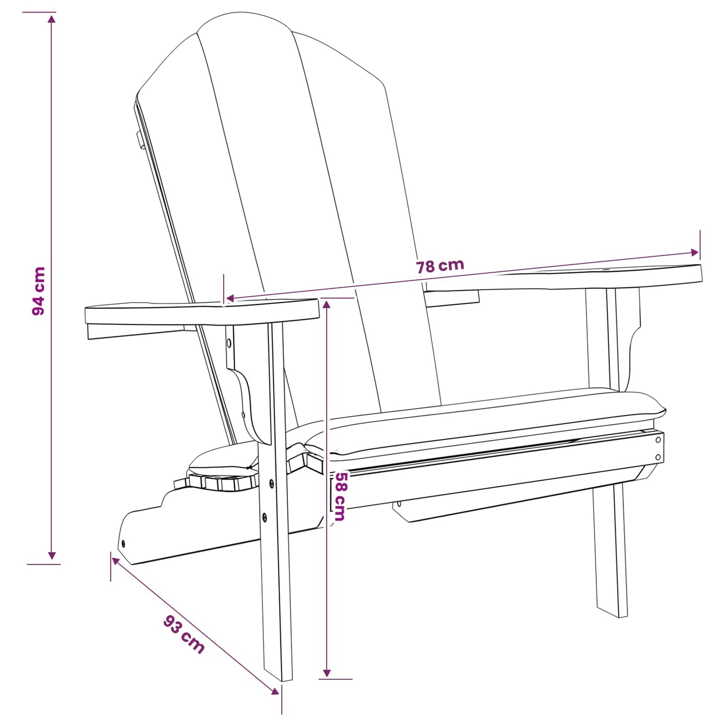 Garden Adirondack Chair Natural Solid Teak Wood