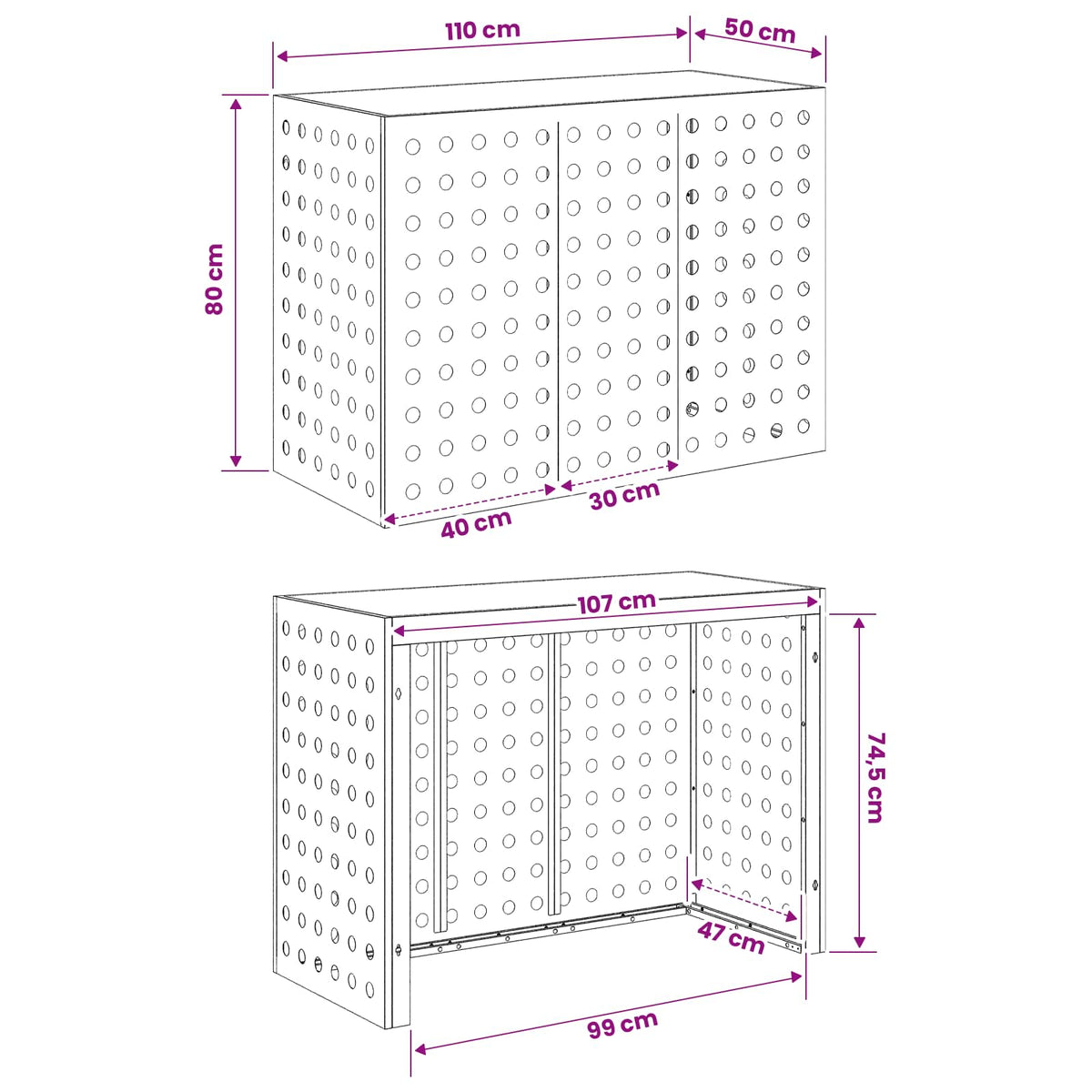 Air Conditioner Cover Black 110 x 50 x 80 cm Steel