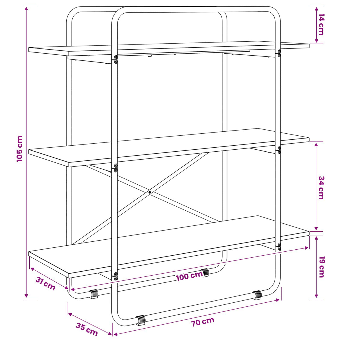 Bookshelf 3-Tier 100 x 35 x 105 cm PB Oak Wood