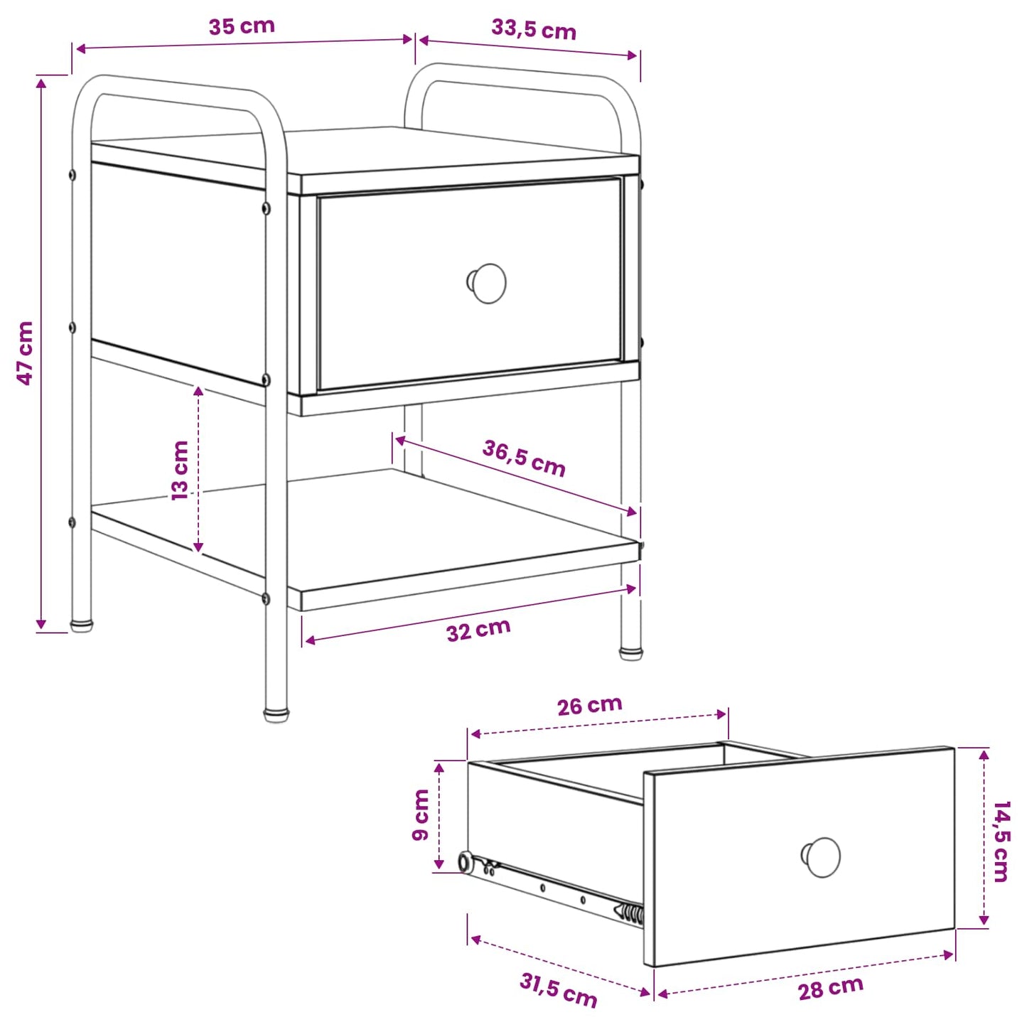 Bedside Cabinet Artisan Oak 35 x 36.5 x 47 cm Engineered Wood