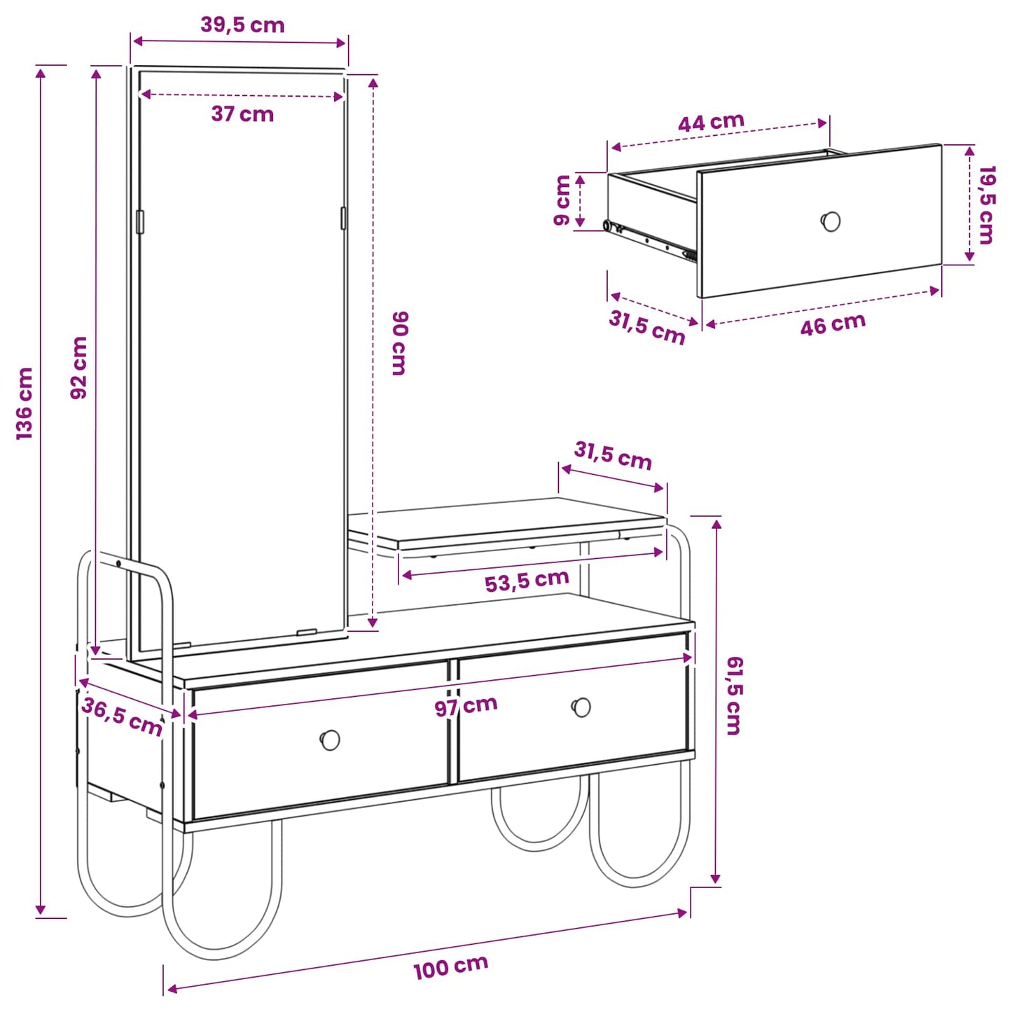 Dressing Table Artisan Oak 100 x 36.5 x 136 cm Engineered Wood