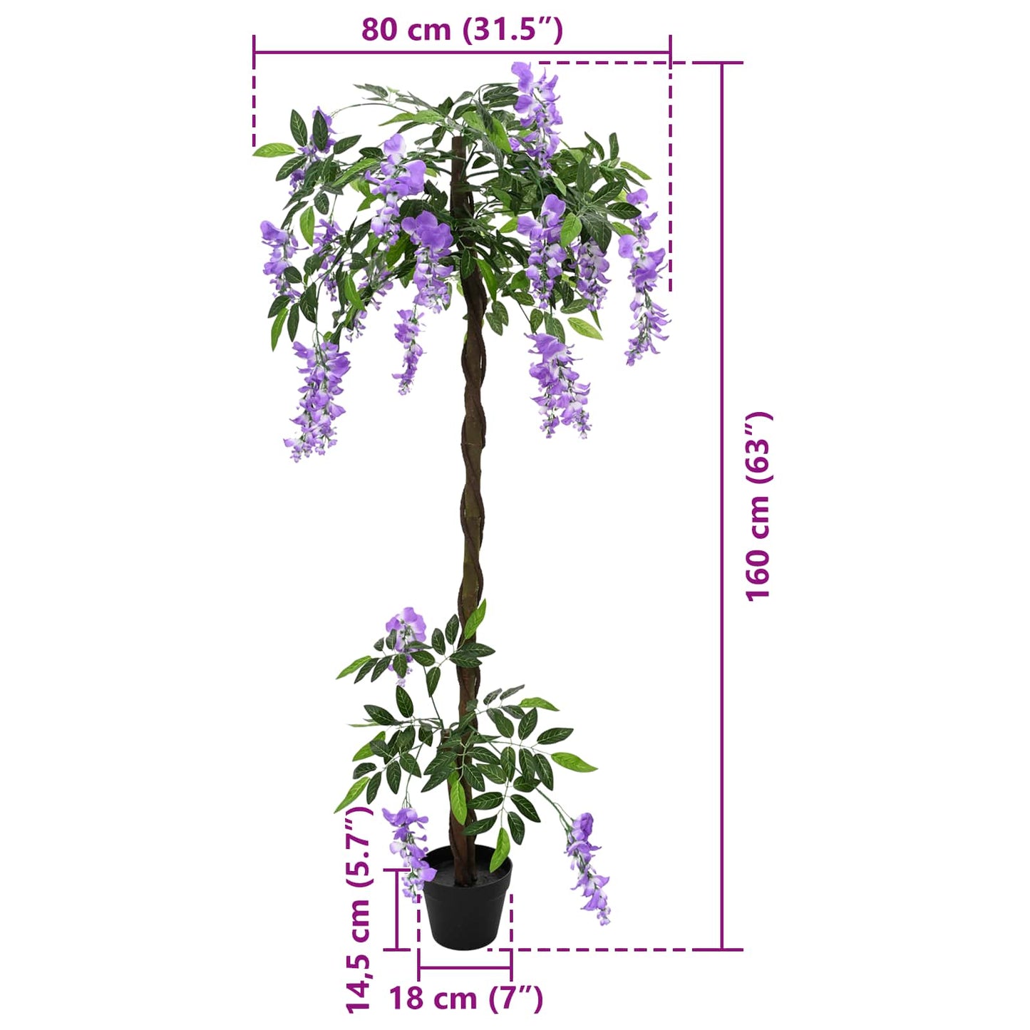 Artificial Bean Flower Tree Purple 80 x 18 x 160 cm