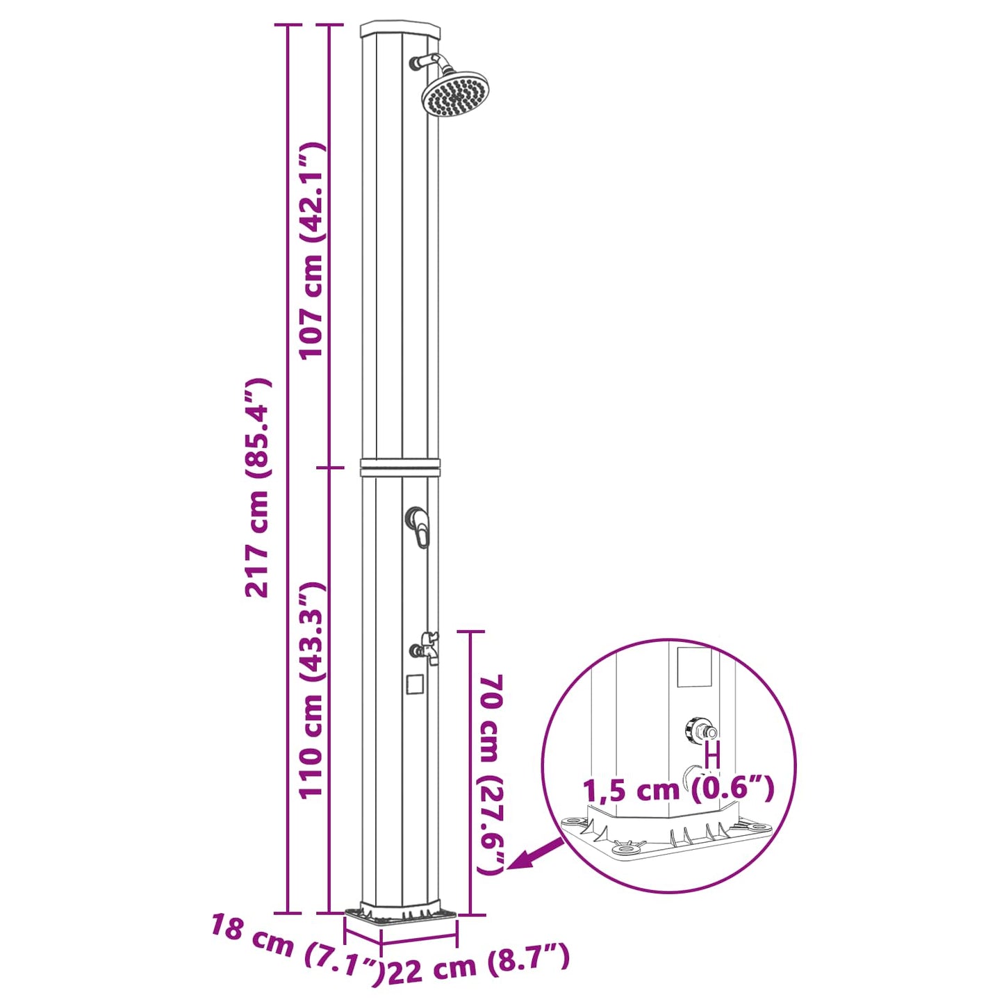 Solar Shower with Shower Head and Faucet PVC, ABS, Zinc Alloy