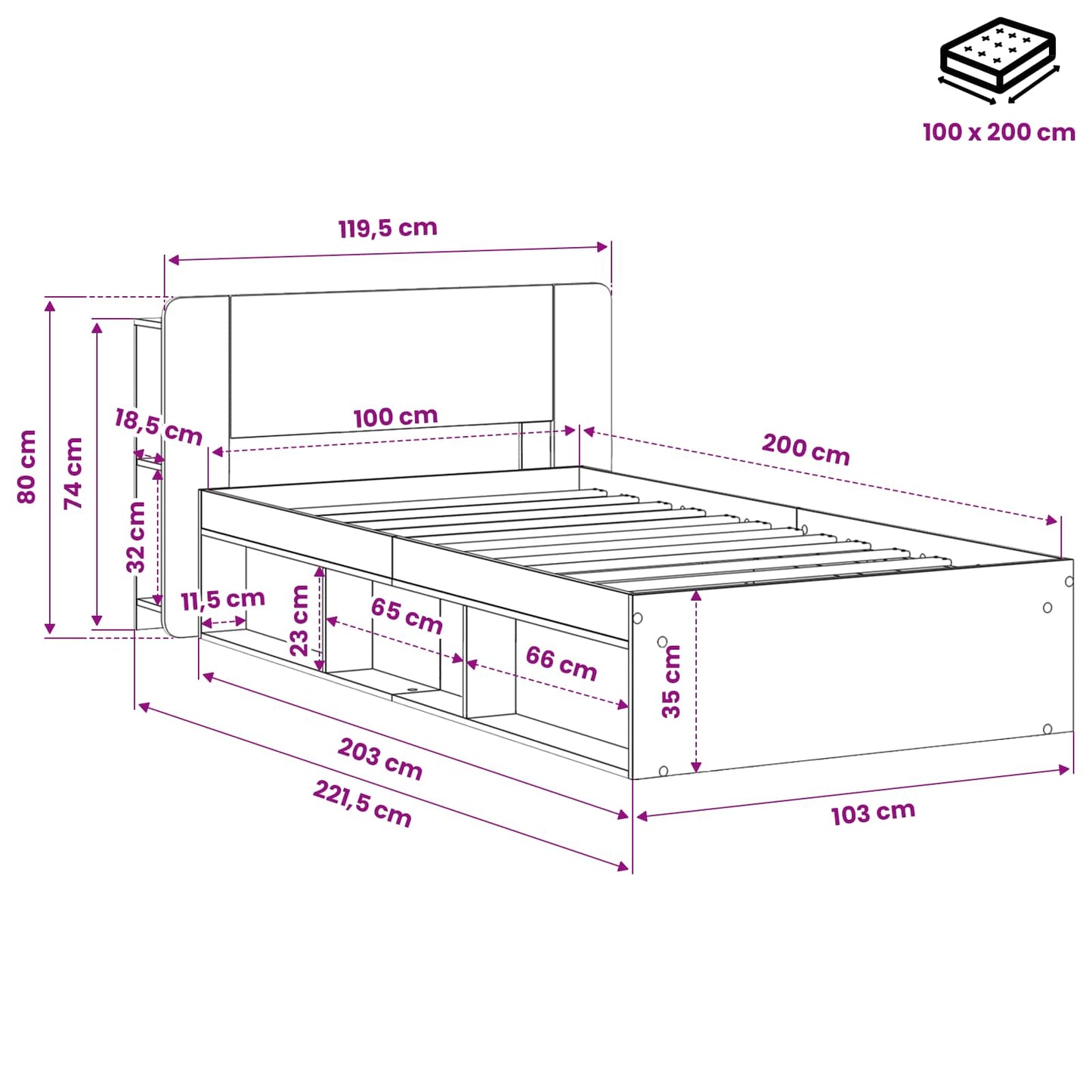 Bed Frame with Storage Artisan Oak 100 x 200 cm Engineered Wood