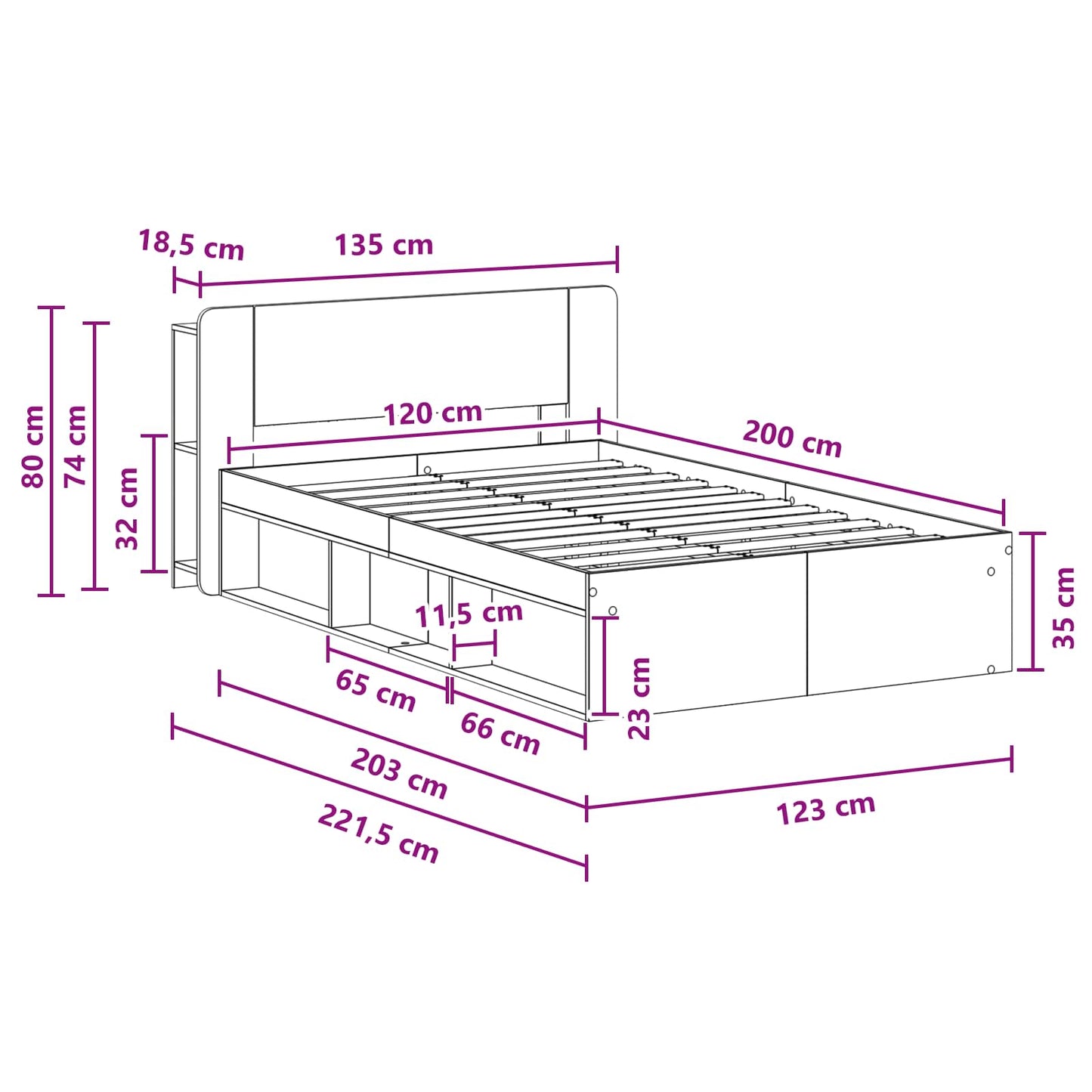 Bed Frame with Storage Artisan Oak 120 x 200 cm Engineered Wood