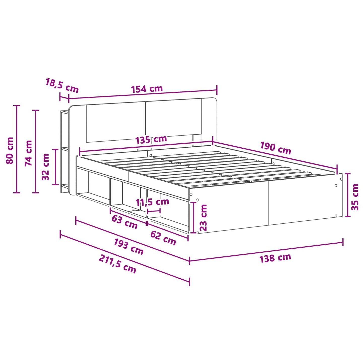 Bed Frame with Storage Artisan Oak 135 x 190 cm Engineered Wood