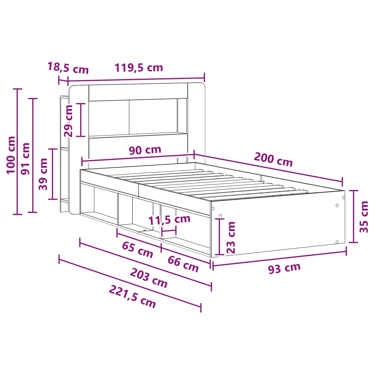 Bed Frame with Storage Old Wood 90 x 200 cm Engineered Wood