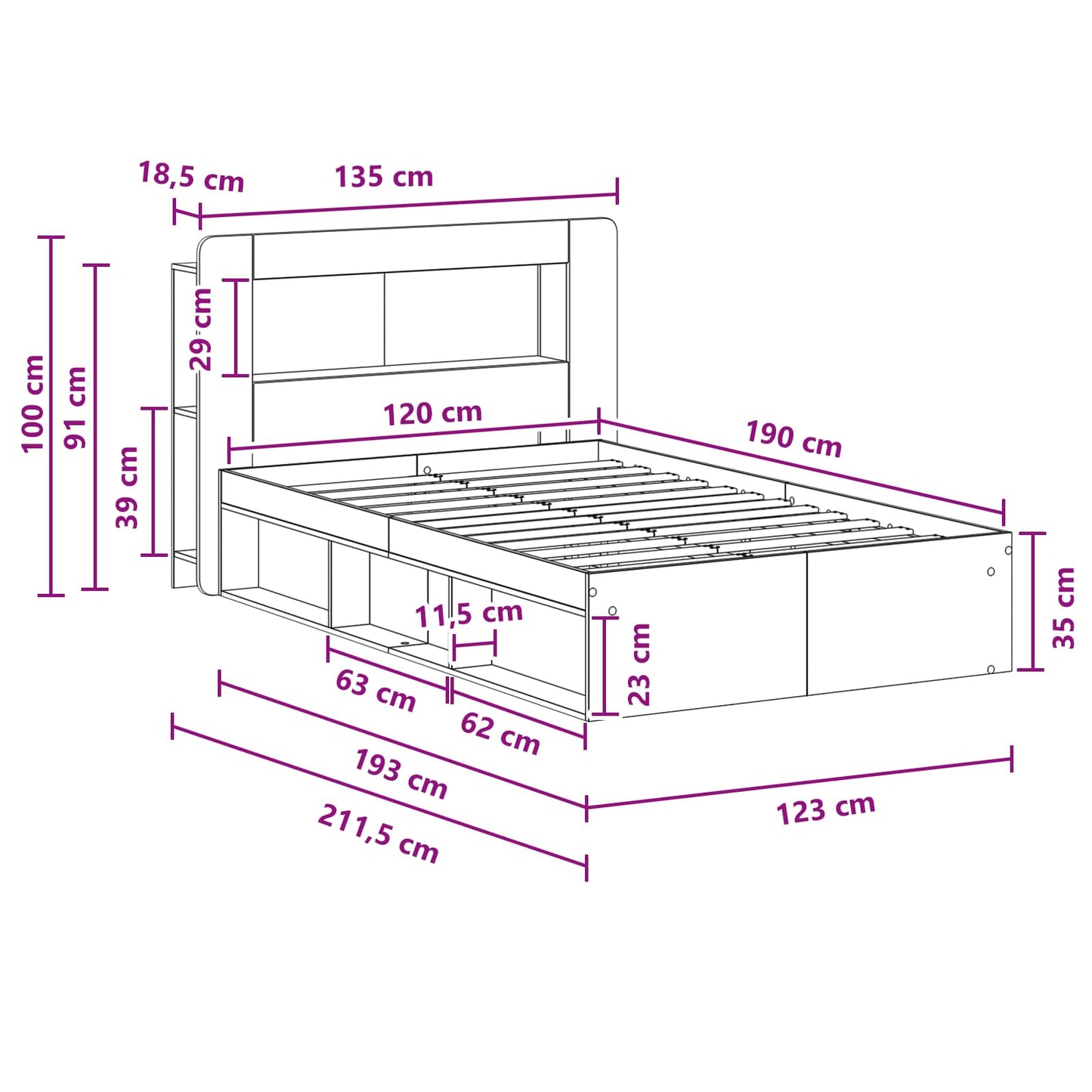 Bed Frame with Storage Old Wood 120 x 190 cm Engineered Wood