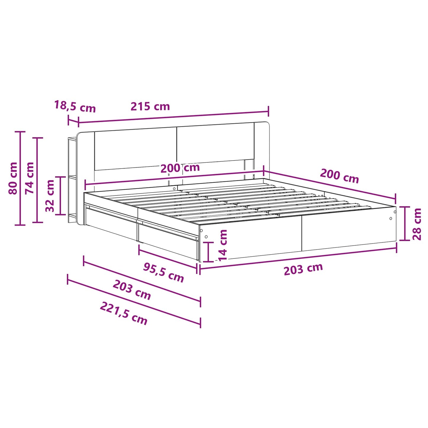 Bed Frame with Storage Grey Sonoma 200 x 200 cm Engineered Wood