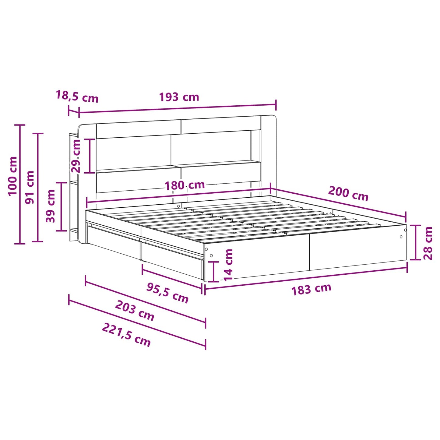 Bed Frame with Storage Sonoma Oak 180 x 200 cm Engineered Wood