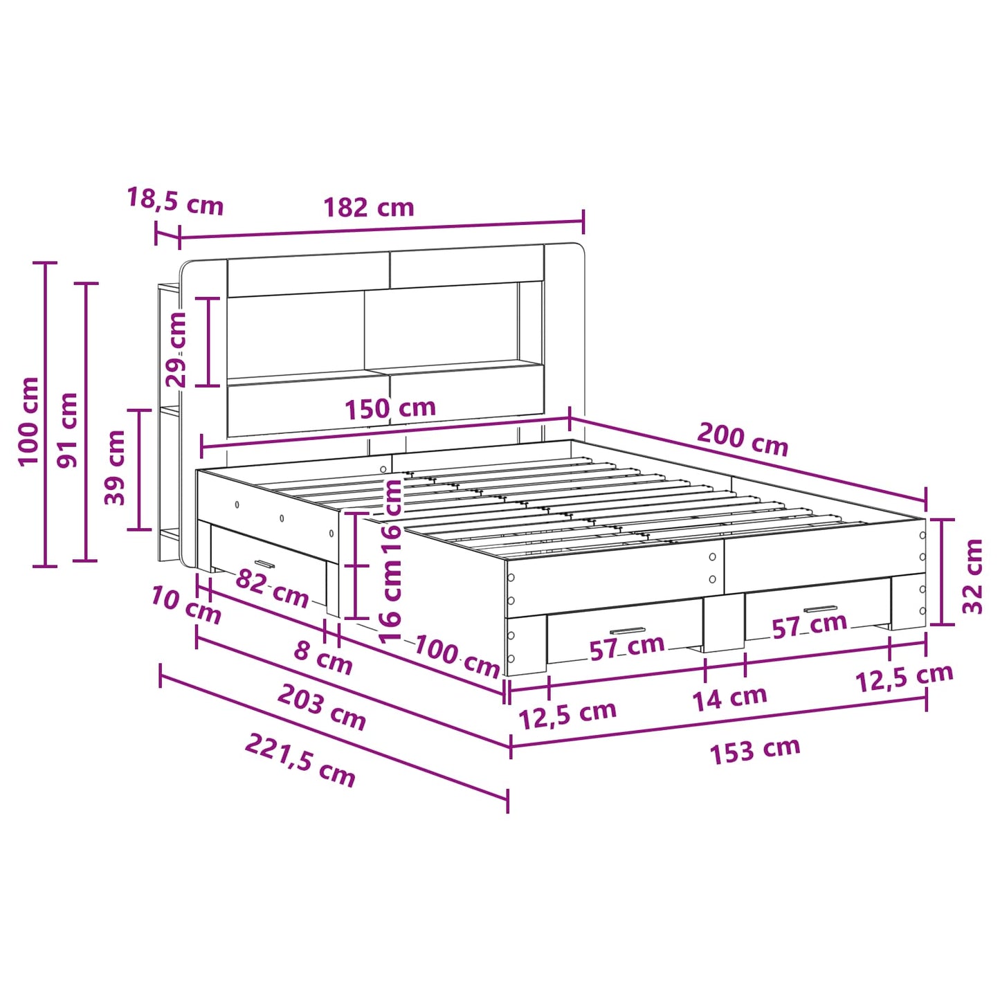 Bed Frame with Storage Concrete Grey 150 x 200 cm