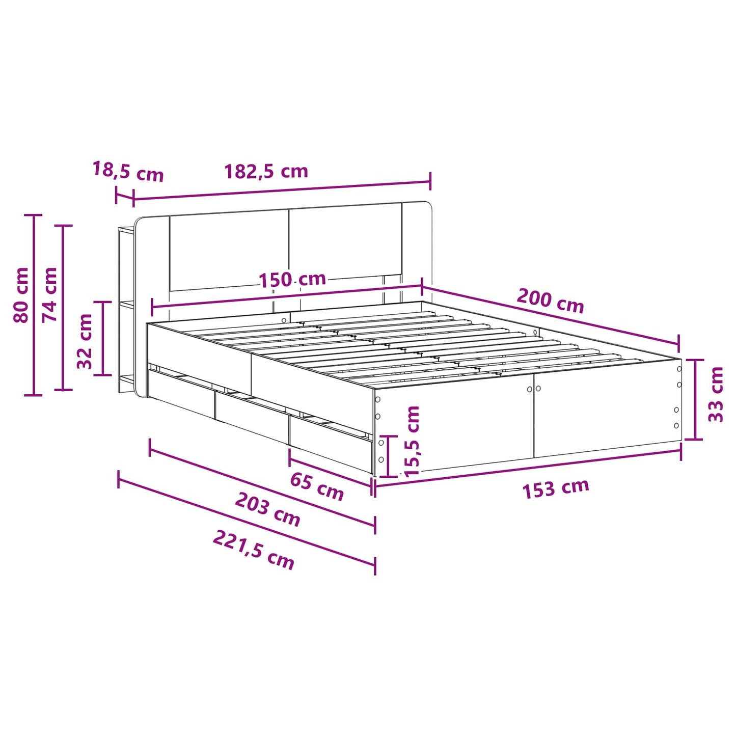 Bed Frame with Storage Concrete Grey 150 x 200 cm