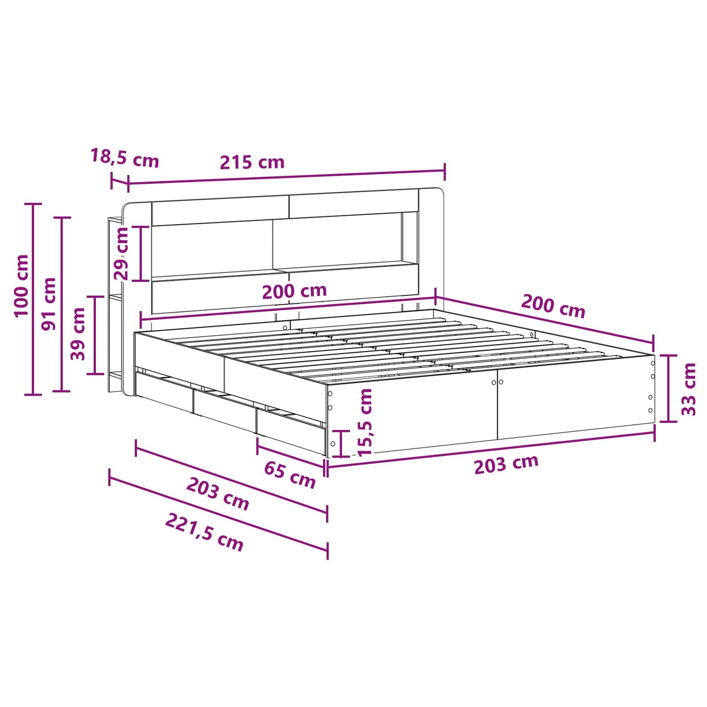 Bed Frame with Storage Grey Sonoma 200 x 200 cm Engineered Wood