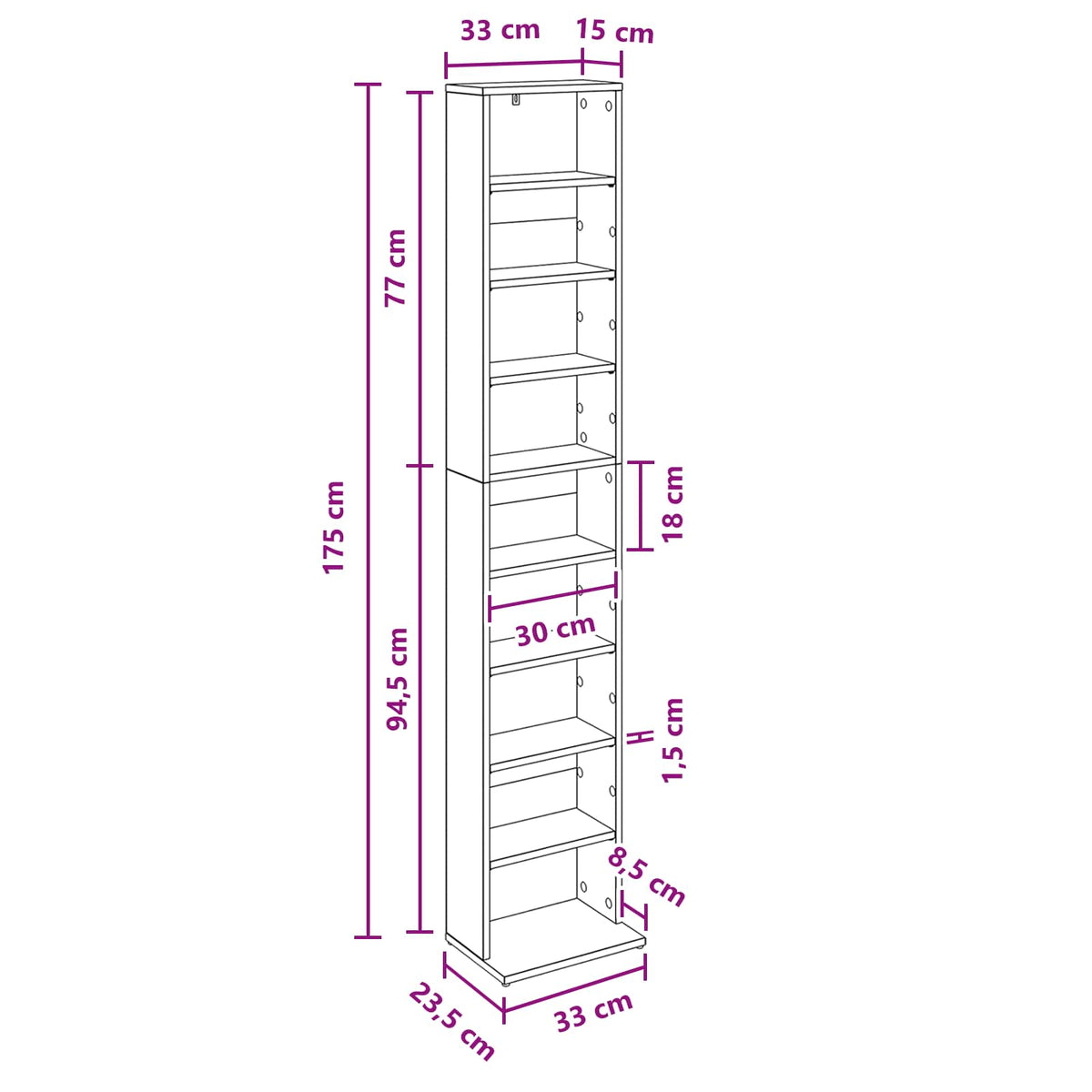 CD Cabinet Old Wood 33 x 23.5 x 175 cm Engineered Wood