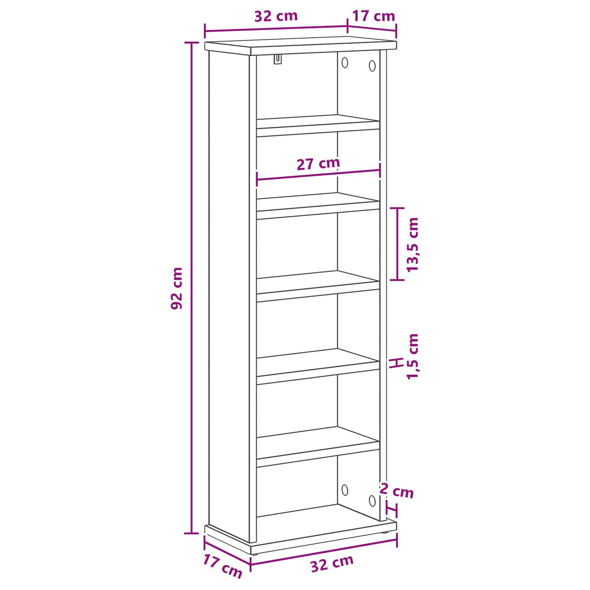 CD Cabinet Old Wood 32 x 17 x 92 cm Engineered Wood