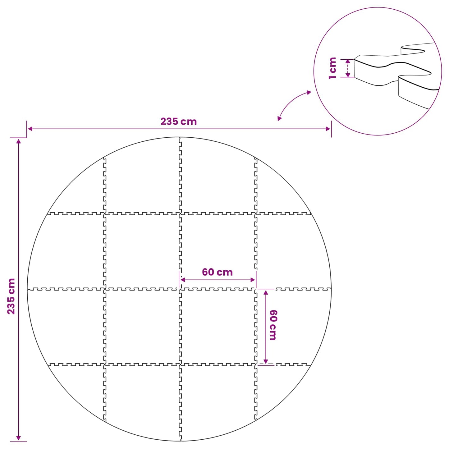 Pool Ground Mat 16 pcs Ø 235 cm Round EVA Foam Grey