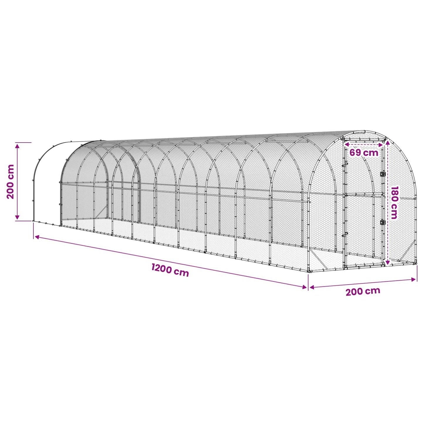 Chicken Coop Silver 1200 x 200 x 200 cm Galvanised Steel