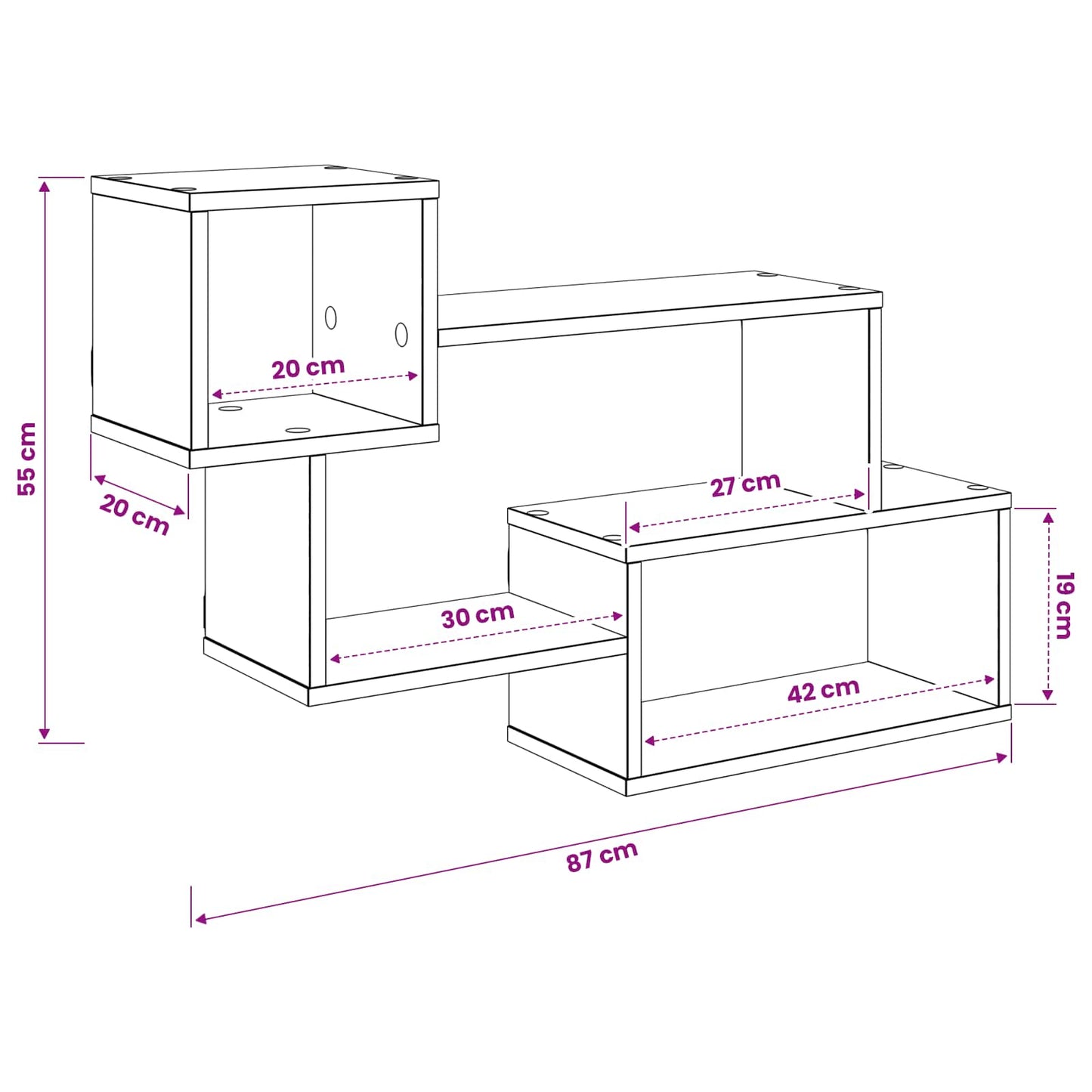 Floating Shelf Wall-Mounted Grey 87 x 20 x 55 cm