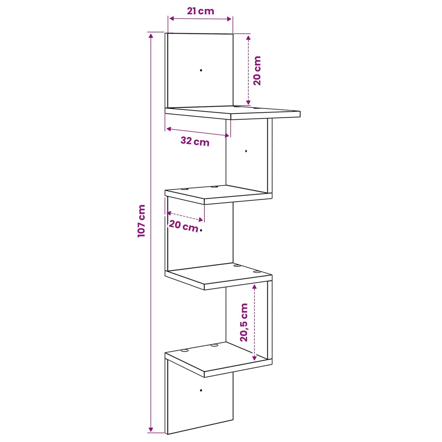 Wall Shelf Wall-Mounted Grey 32 x 21 x107 cm Engineered Wood