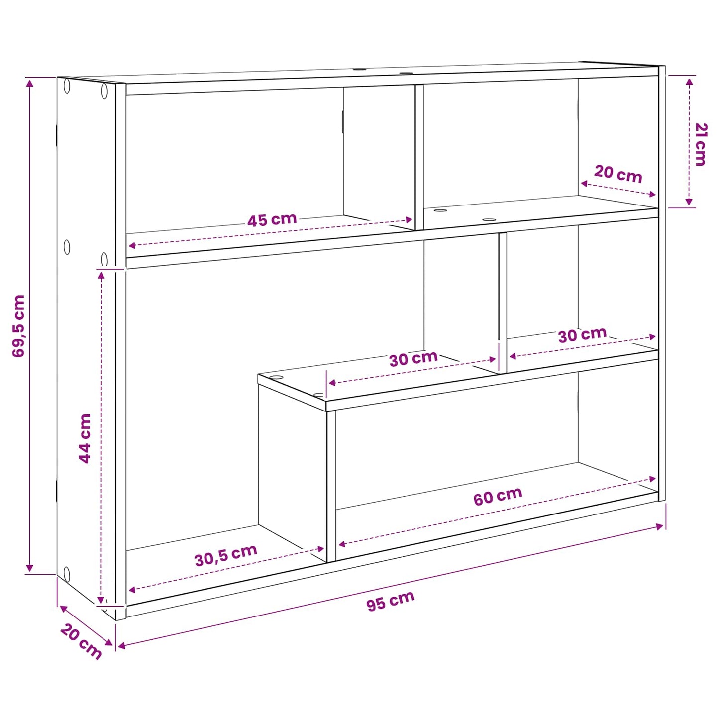 Wall Shelf Wall-Mounted Grey 95 x 20 x 69.5 cm Engineered Wood