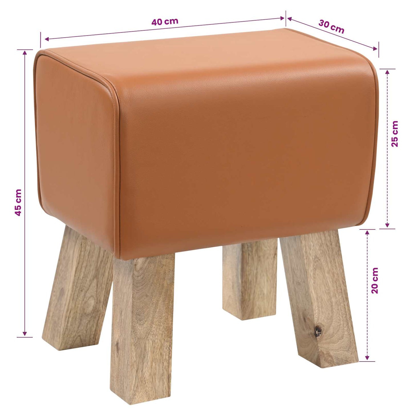 Bench 40 x 30 x 45 cm Real Leather Brown