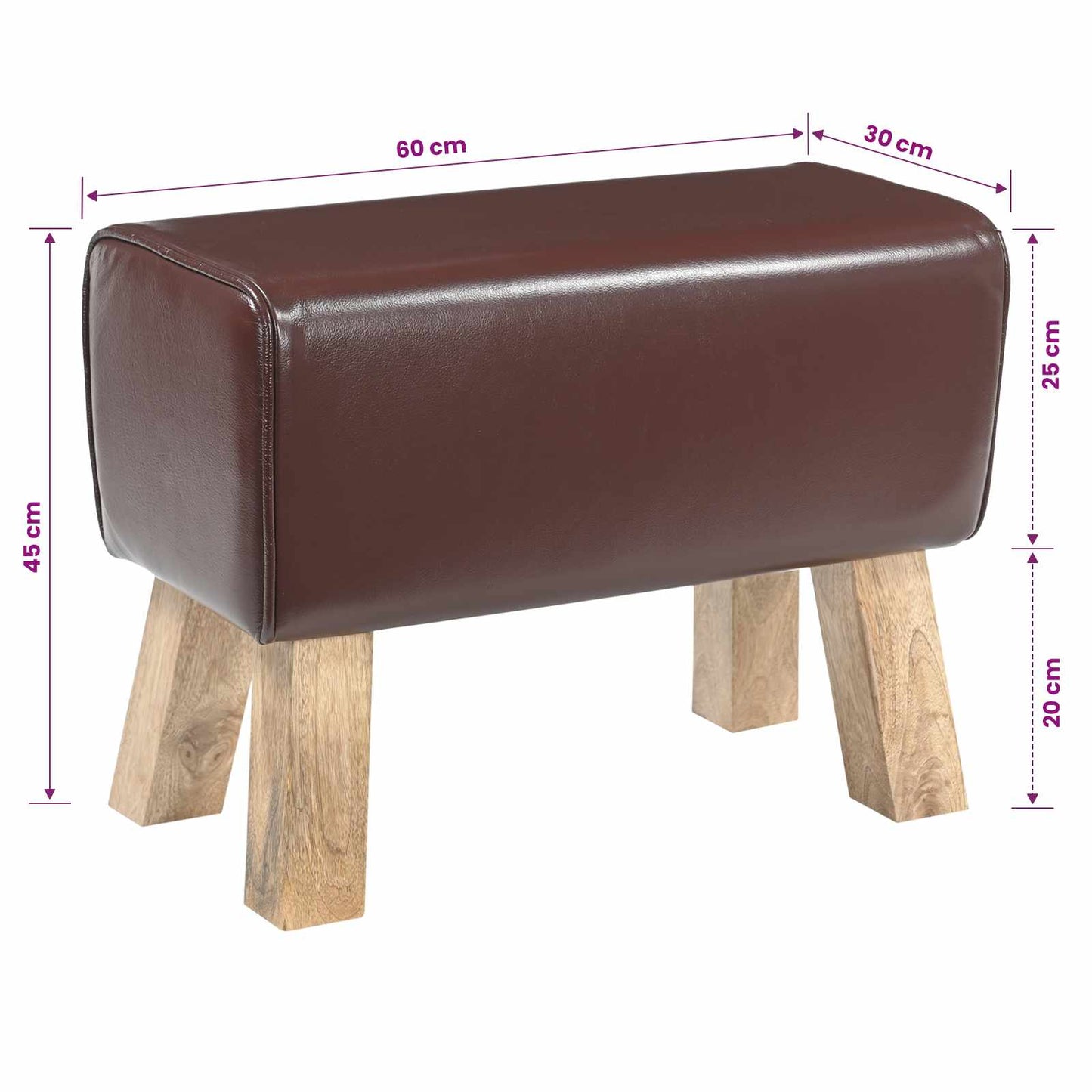 Bench 60 x 30 x 45 cm Real Leather Dark Brown