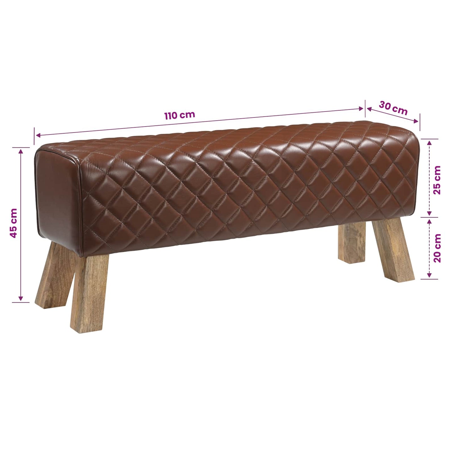 Bench 110 x 30 x 45 cm Real Leather Brown Diamond