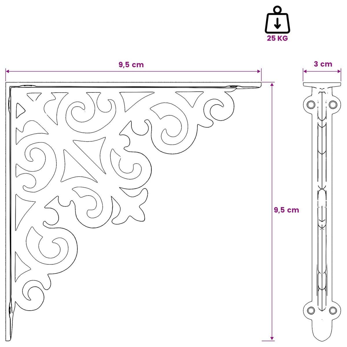Wall Shelf Brackets 12 pcs Black 9.5 x 9.5 x 3 cm Steel