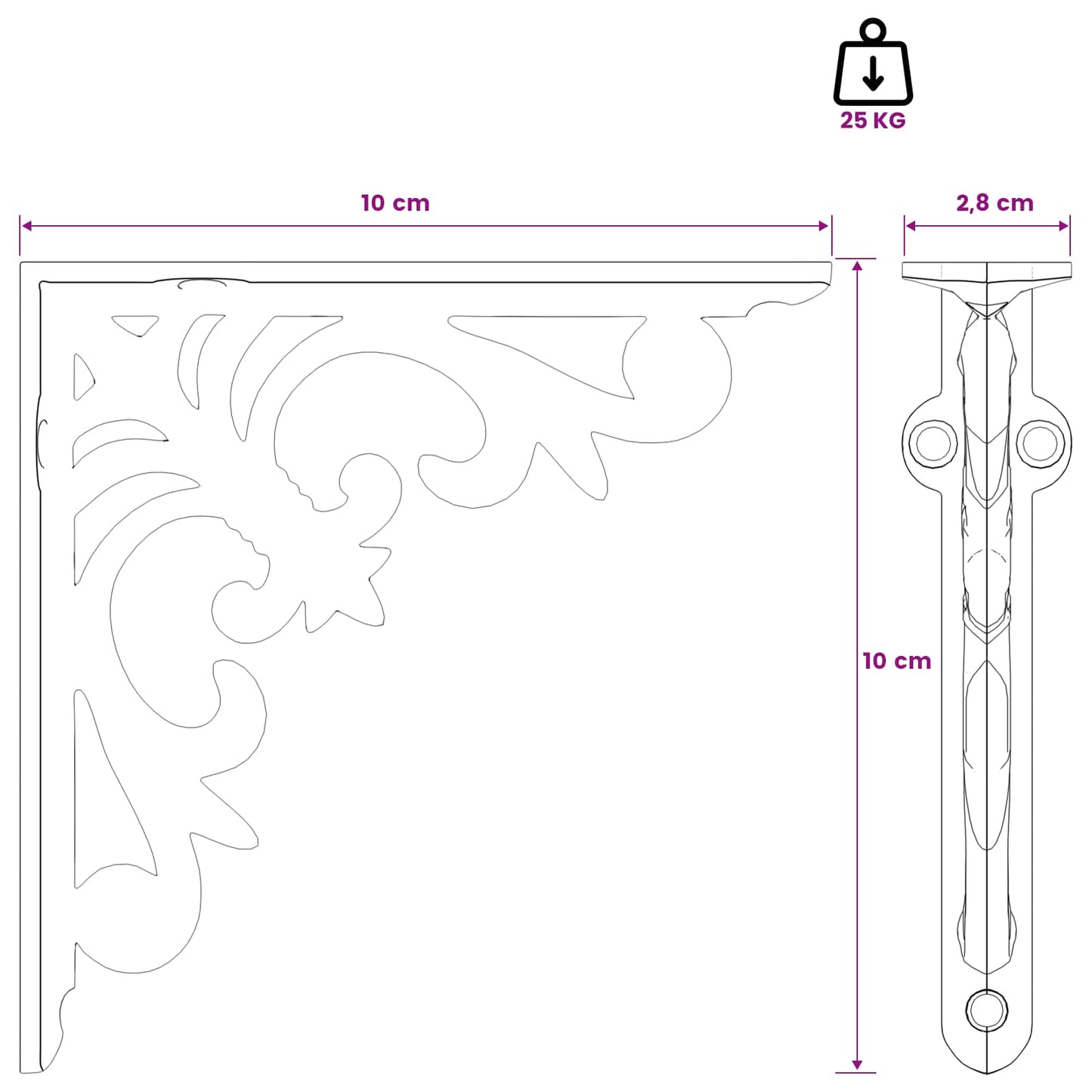 Wall Shelf Brackets 12 pcs Black 10 x 10 x 2.8 cm Steel