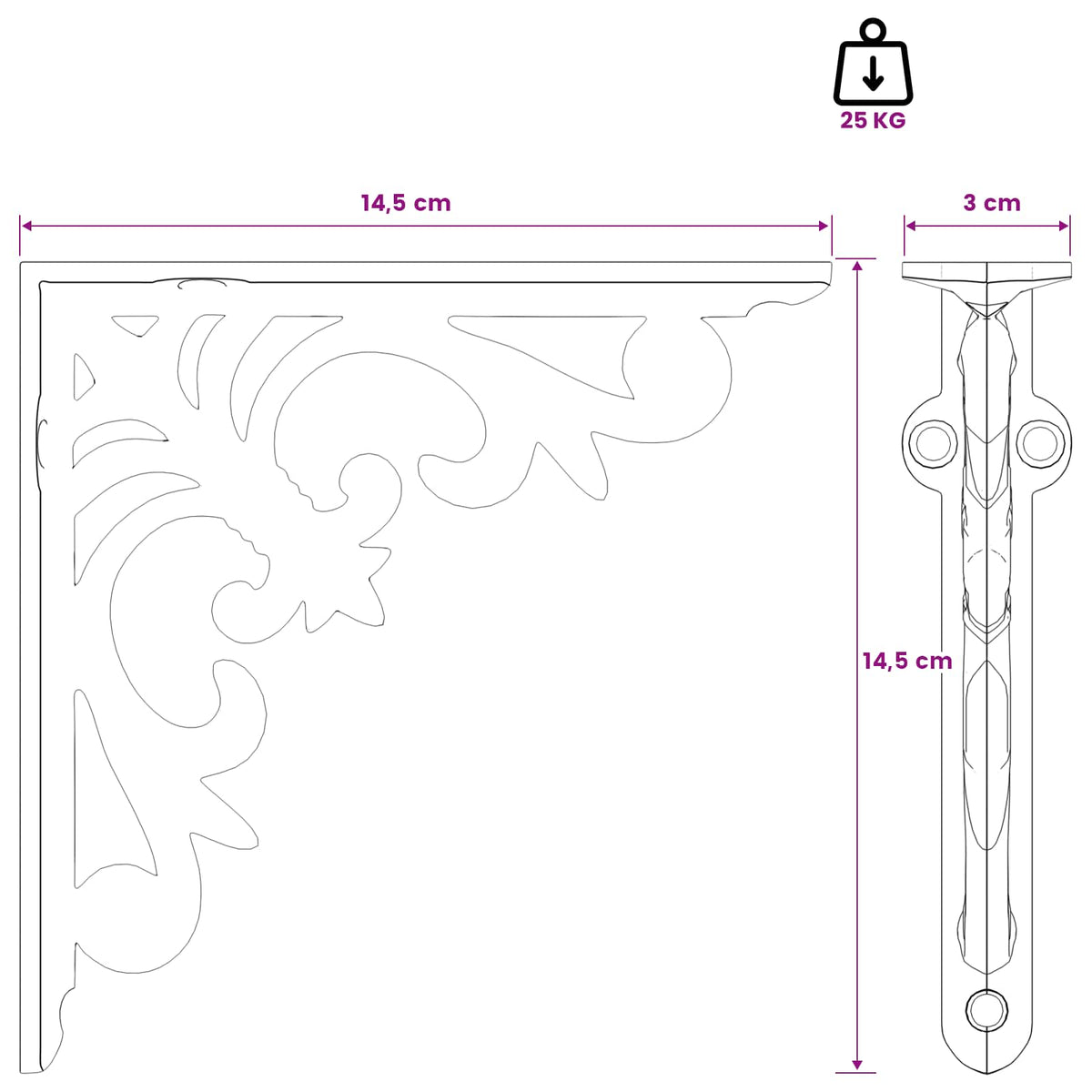 Wall Shelf Brackets 2 pcs Black 14.5 x 14.5 x 3 cm Steel