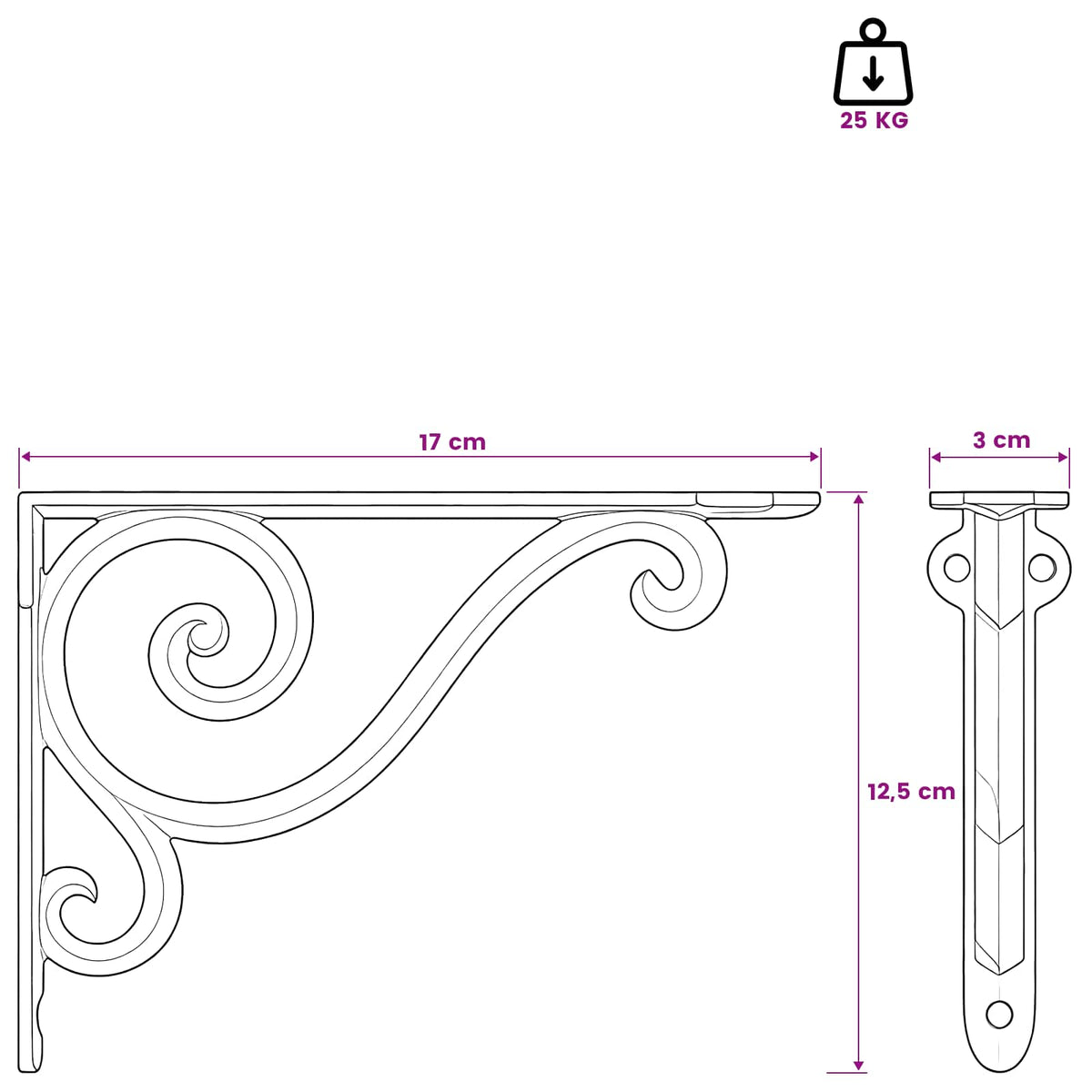 Wall Shelf Brackets 2 pcs Antique White 12.5 x 17 x 3 cm Steel