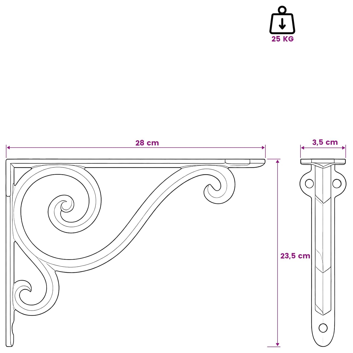 Wall Shelf Brackets 2 pcs Black 23.5 x 28 x 3.5 cm Steel