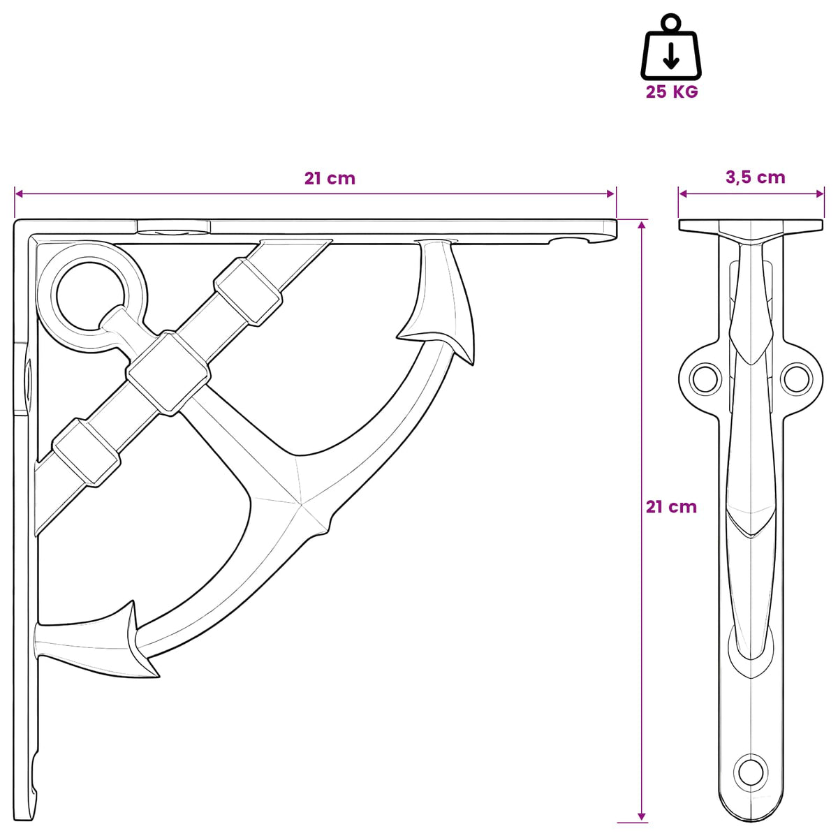 Wall Shelf Brackets 2 pcs Antique White 21 x 21 x 3.5 cm Steel