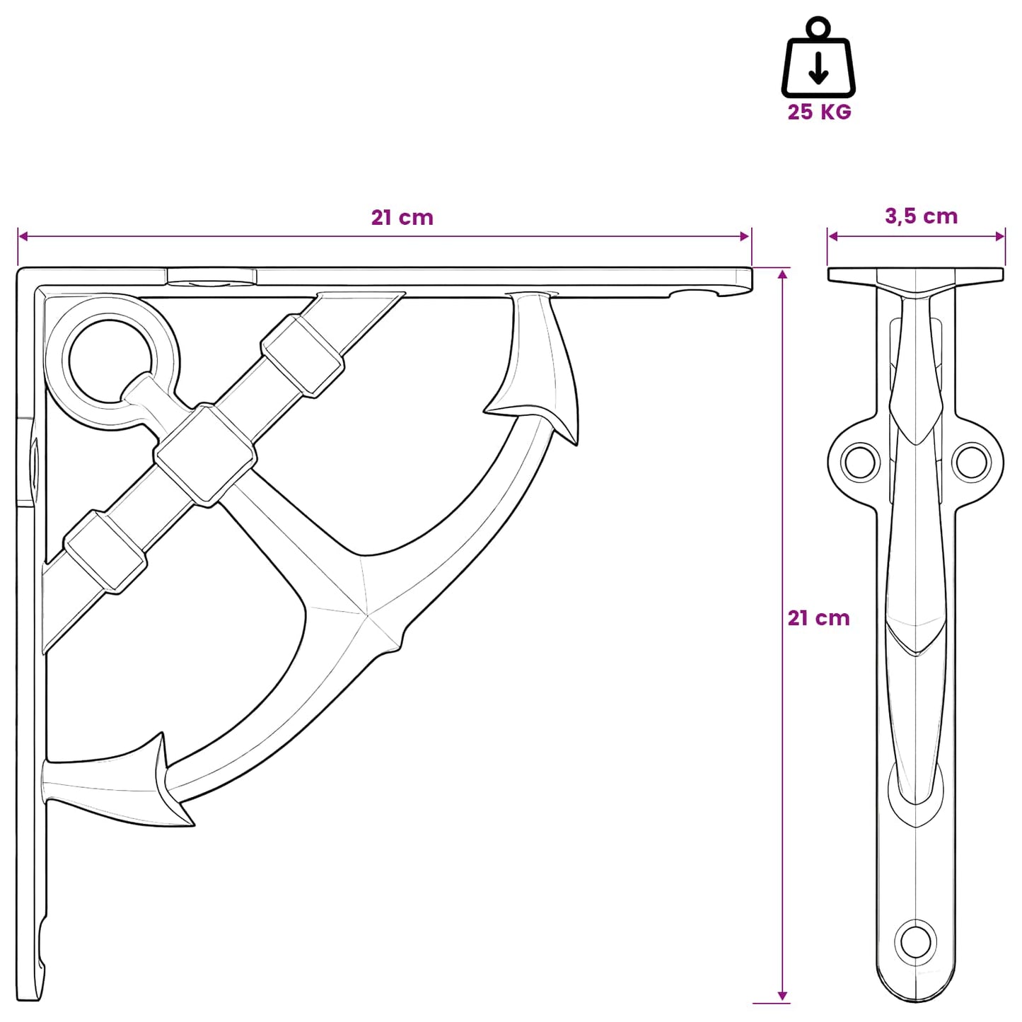 Wall Shelf Brackets 2 pcs Antique Brown 21 x 21 x 3.5 cm Steel