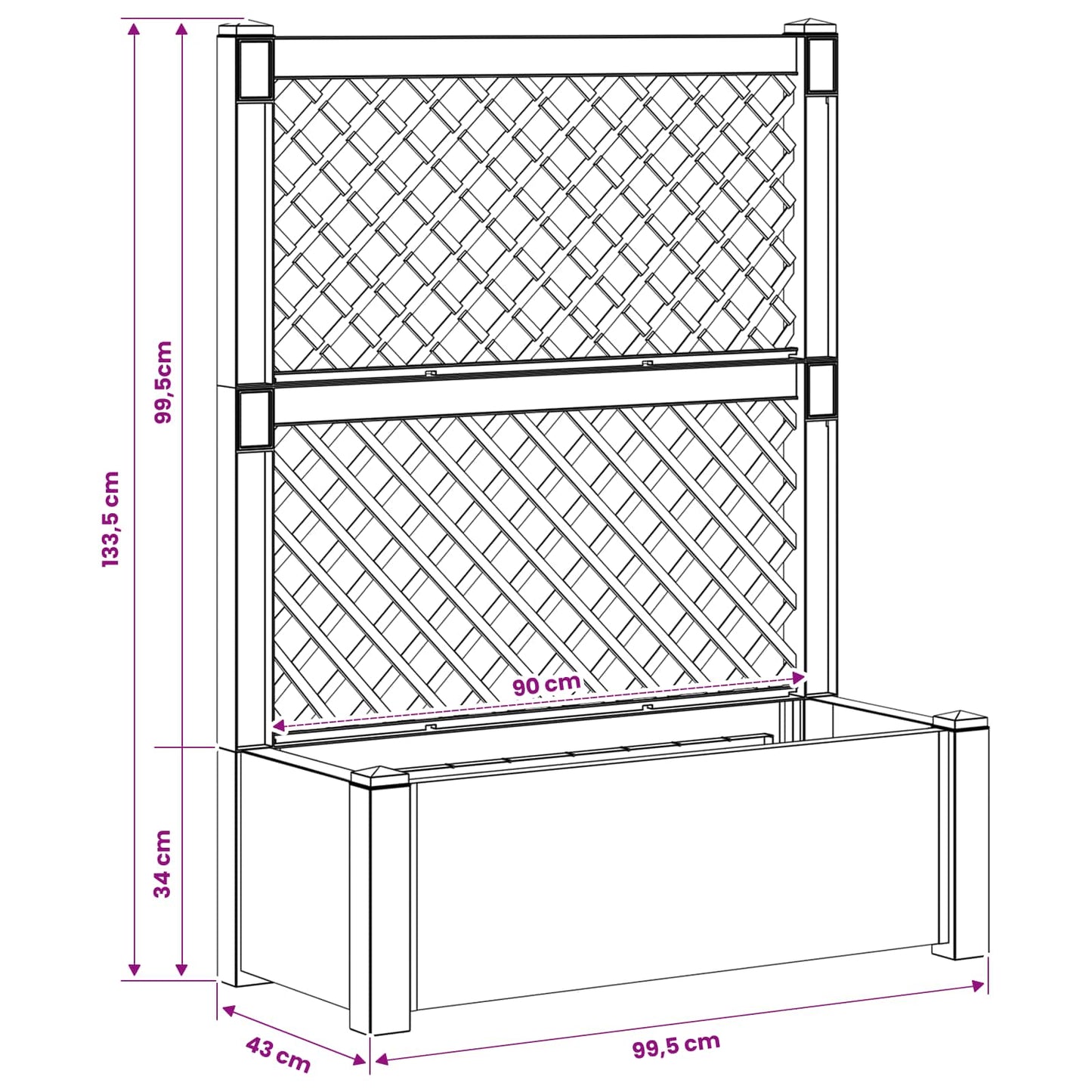 Big Planter with Trellis White 99.5 x 43 x 133.5 cm PP