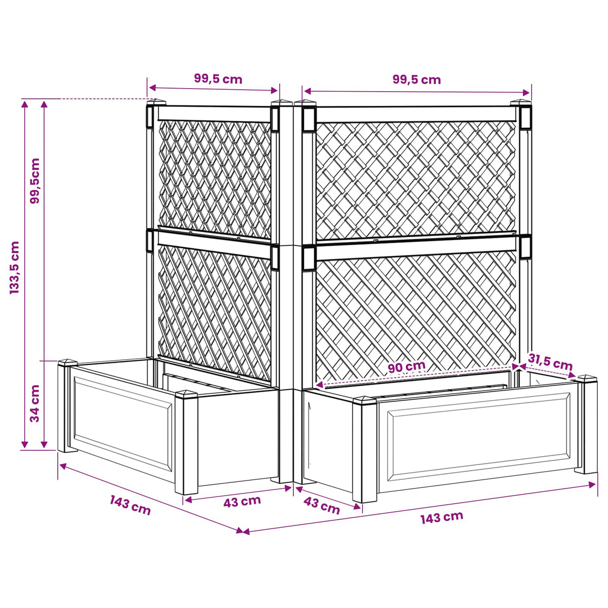 Big Planter with Trellis 2 pcs PP White