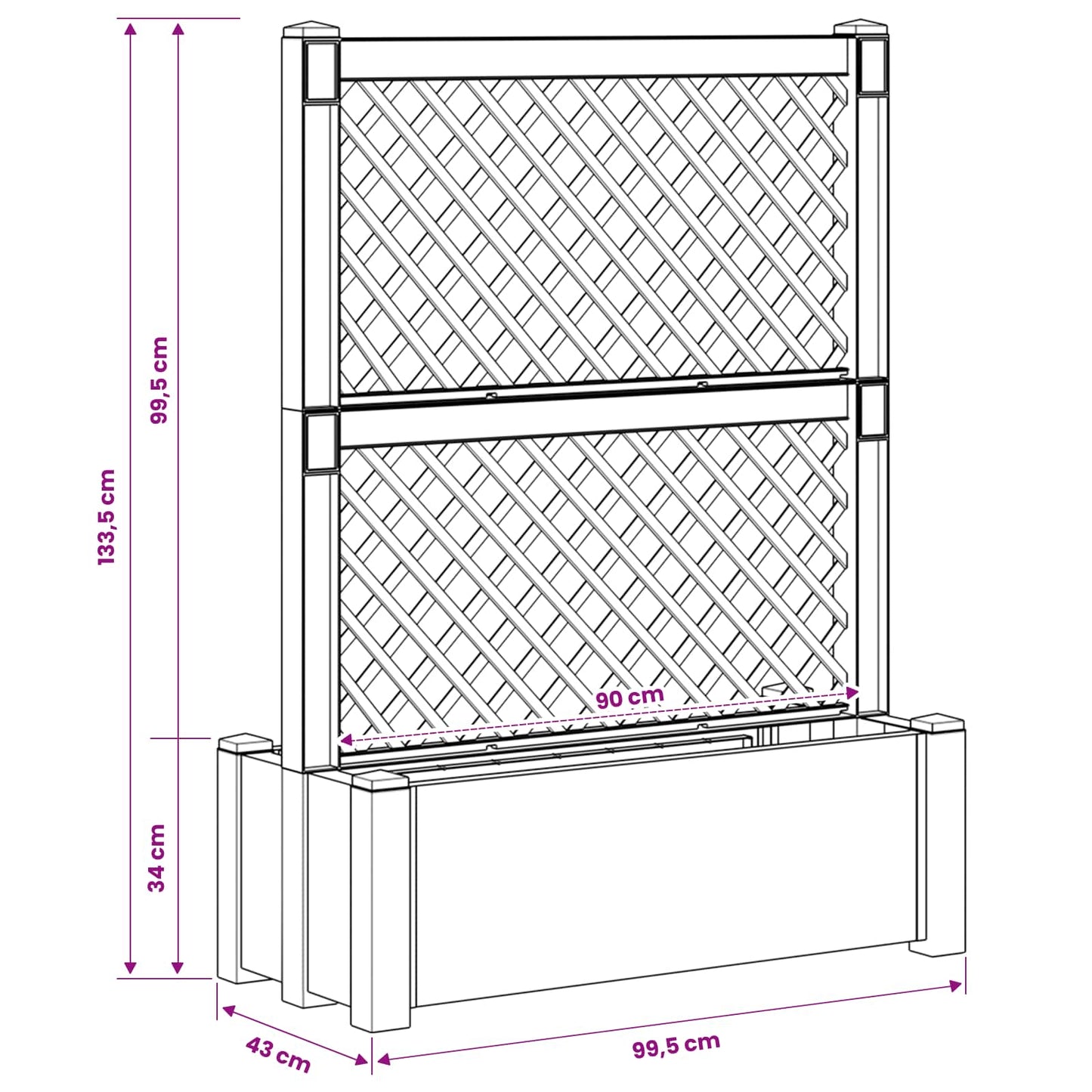 Big Planter with Trellis Grey 99.5 x 43 x 133.5 PP