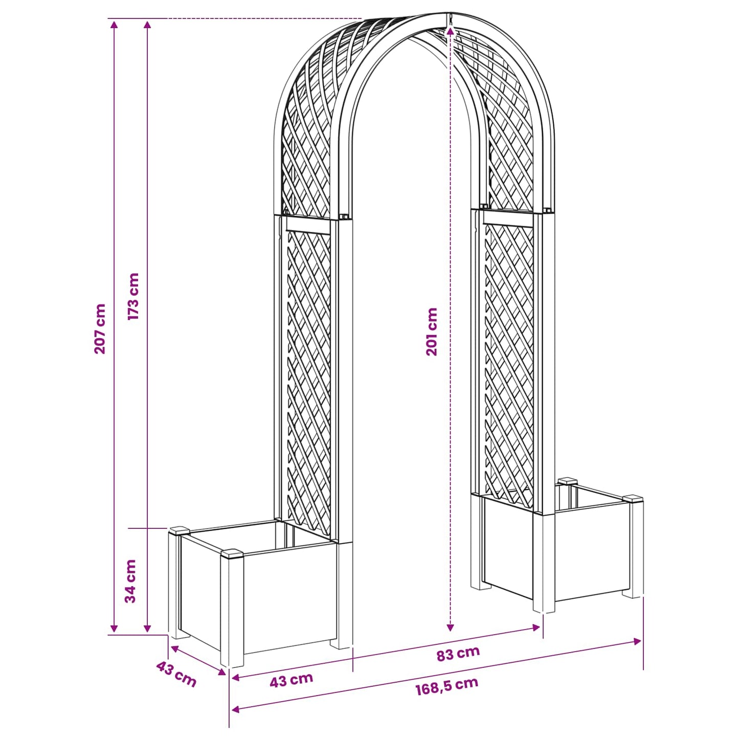 Rose Arch with Planter Grey 168.5 x 43 x 207 cm PP