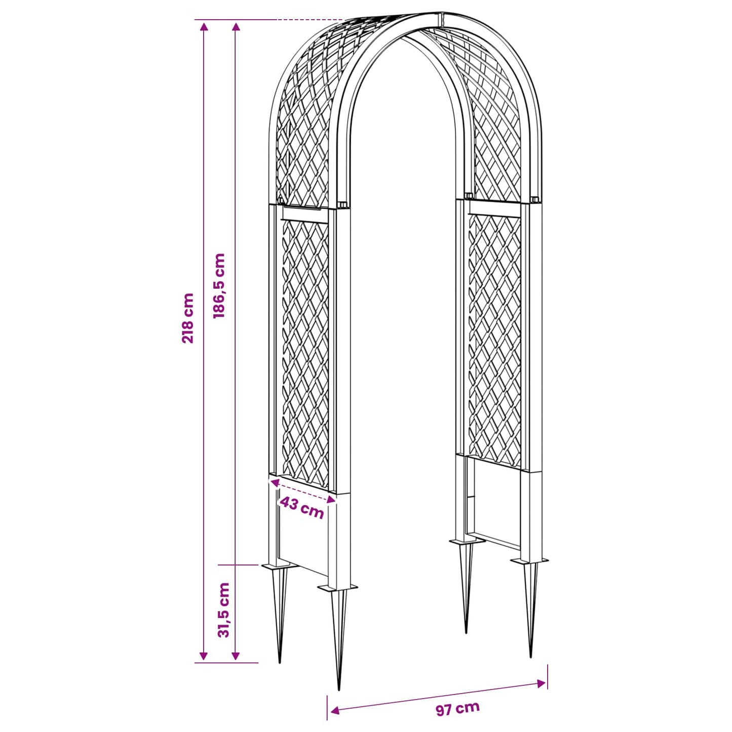 Rose Arch with Spikes Grey 97 x 43 x 218 cm PP