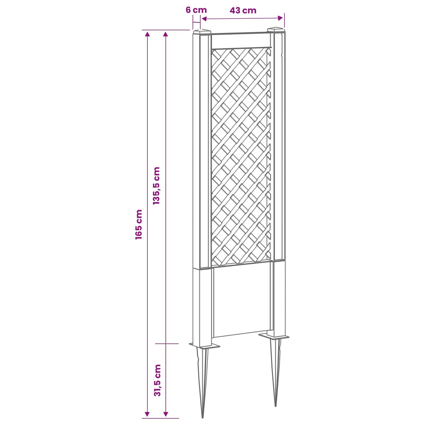 Trellis with Spike Grey 43 x 6 x 165 cm PP