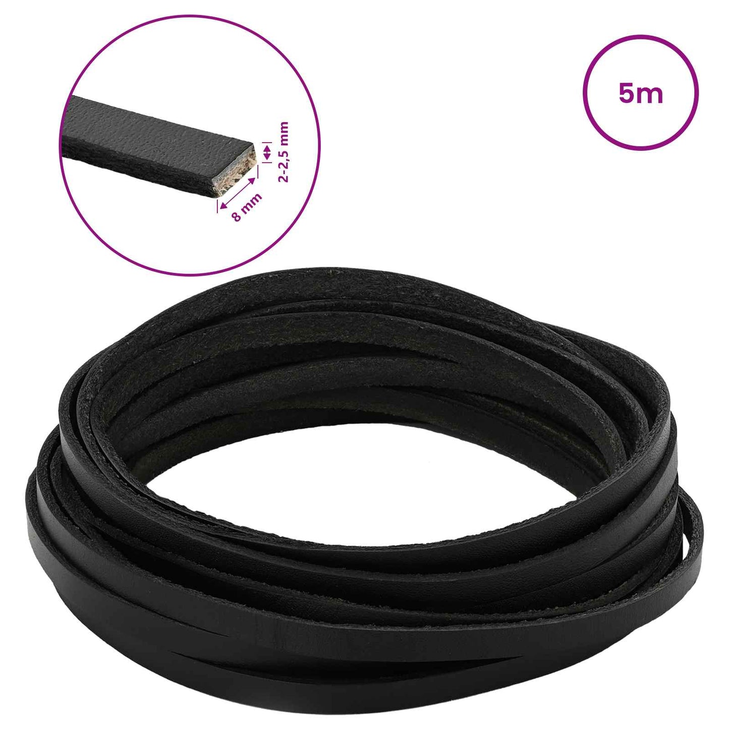 Leather Strap Black 500 x 0.8 cm Leather