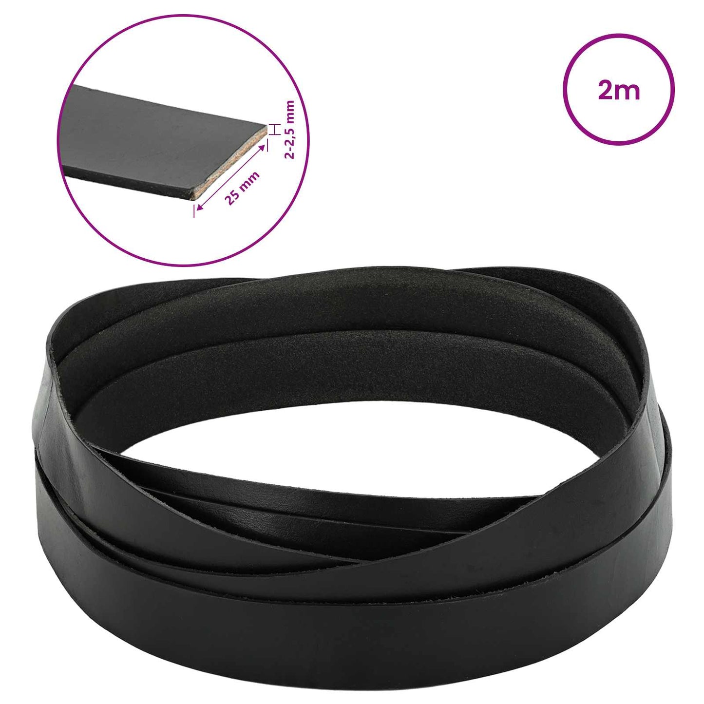 Leather Strap Black 200 x 2.5 cm Leather