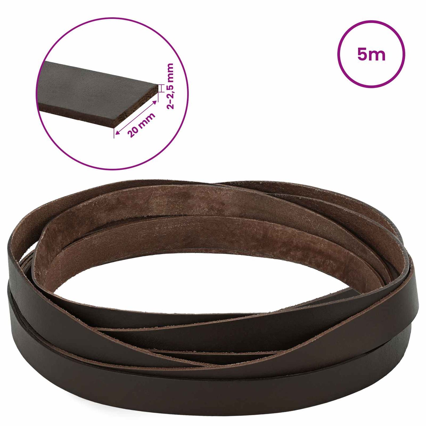 Leather Strap Dark Brown 500 x 2 cm Leather