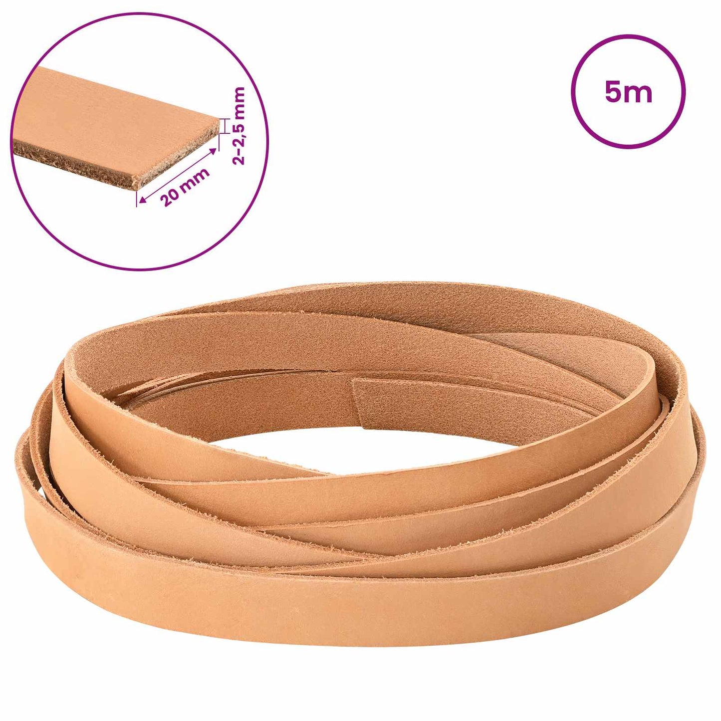 Leather Strap Light Brown 500 x 2 cm Leather