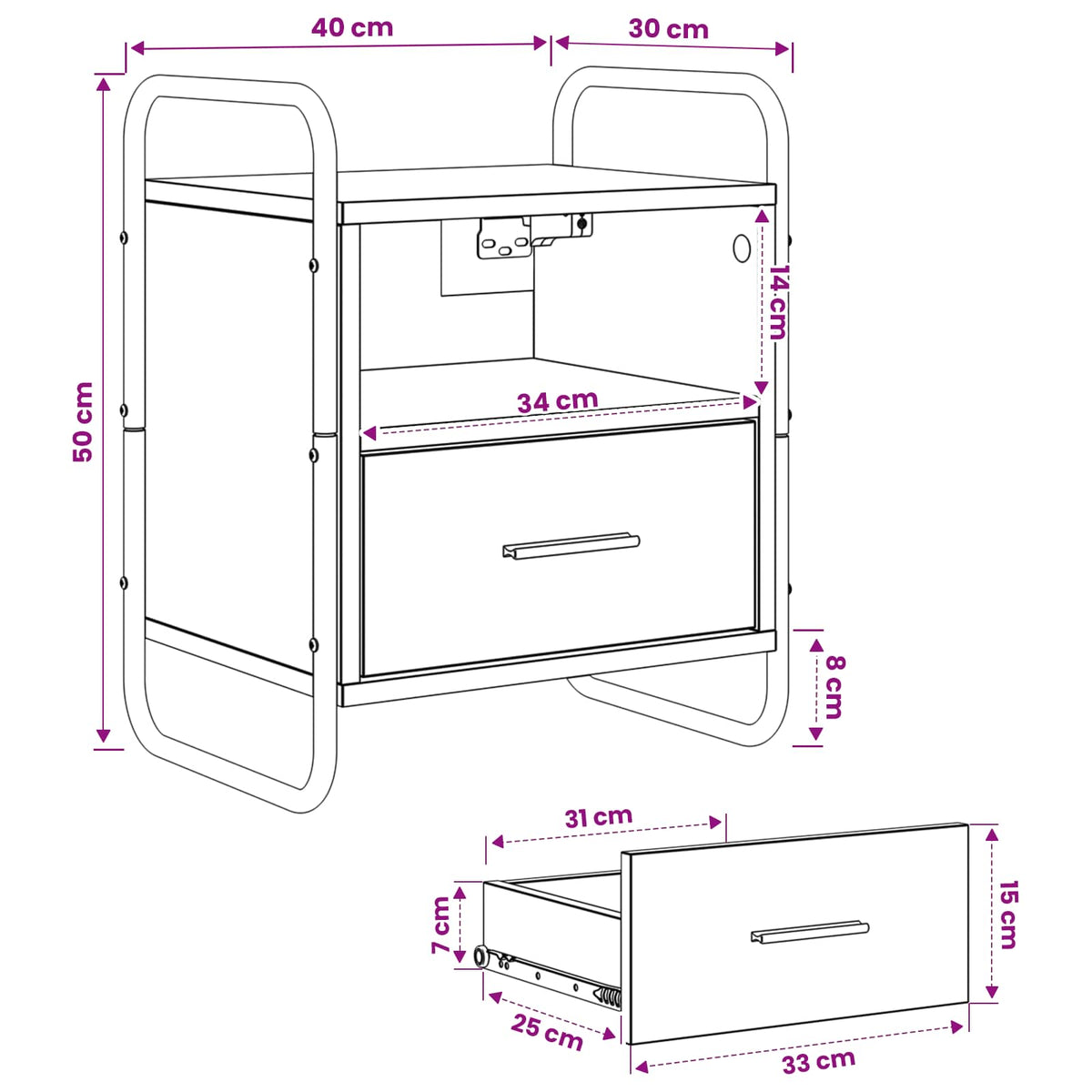 Hanging Bedside Cabinet Black Oak 40 x 30 x 50 cm